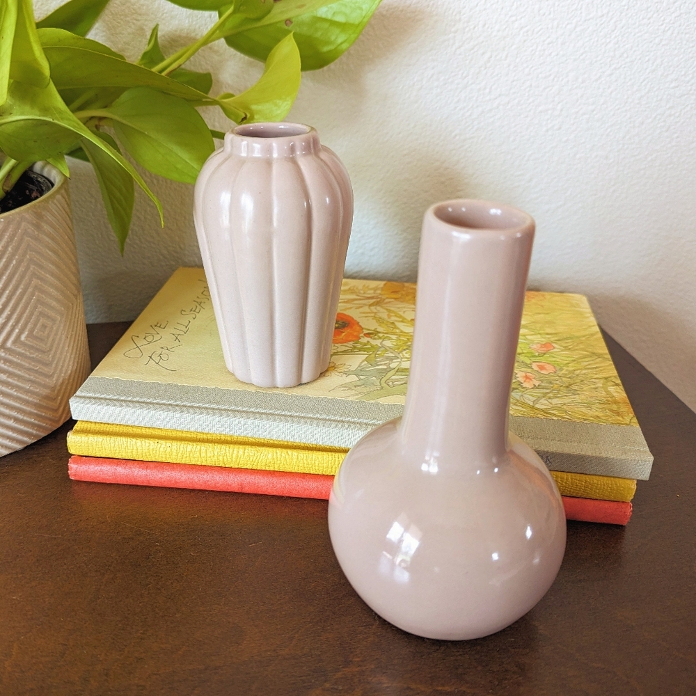 Vintage Treasure Craft Two Pink Small  USA MOD Ceramic Bud Vases